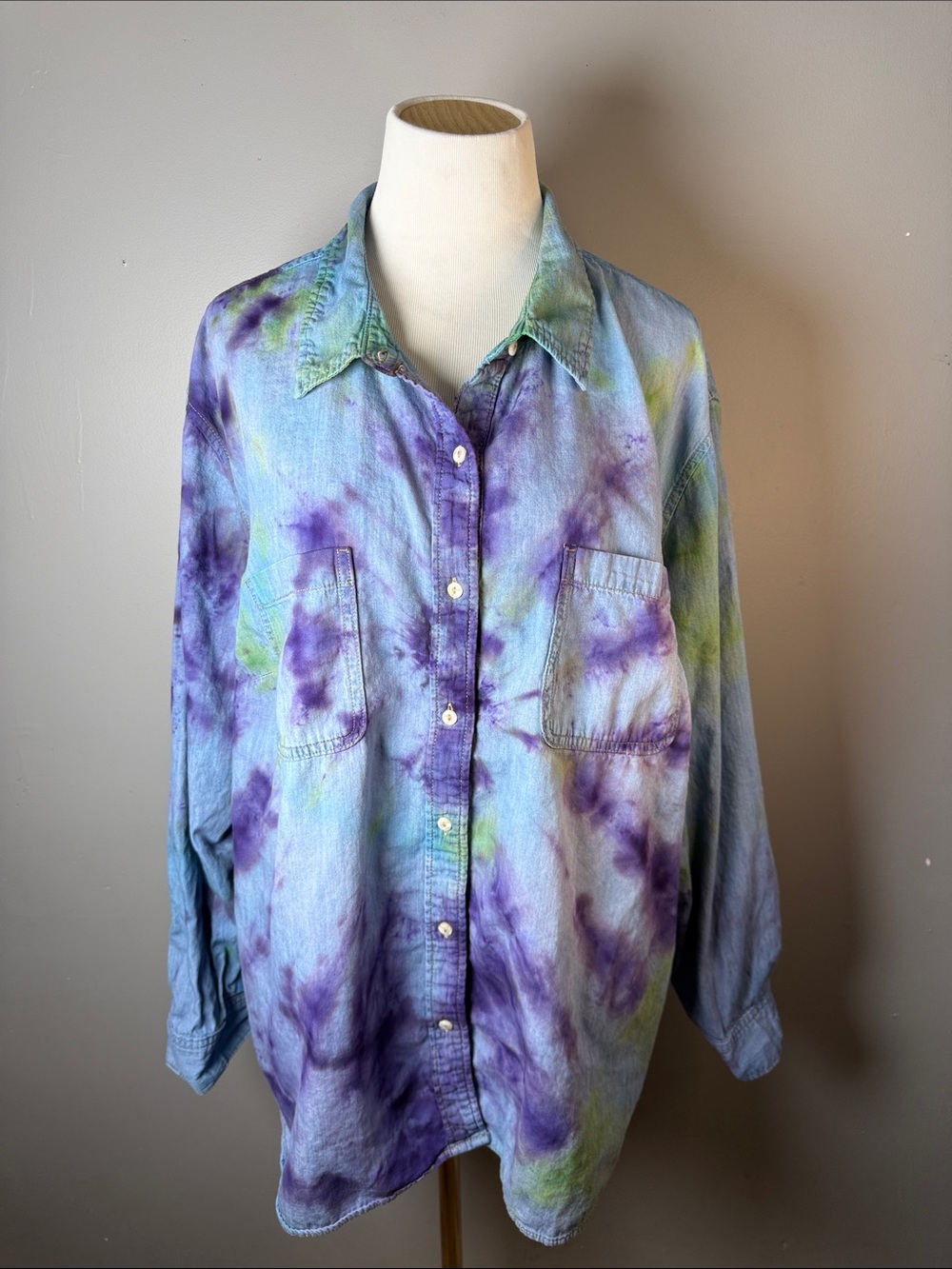 Tie-Dye Button-Up Shirt - Purple & Blue